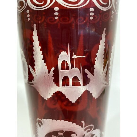 Egermann Ruby Red Cut To Clear Glass Vase Czech Bohemian Castle 40’s 10” X 4” - Picture 8 of 13